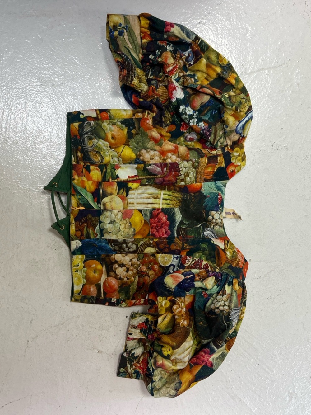 Samantha Pleet Multi-Colored Fruit Print Lace-Up Corset Crop Top Puffy Sleeves - Picture 7 of 9